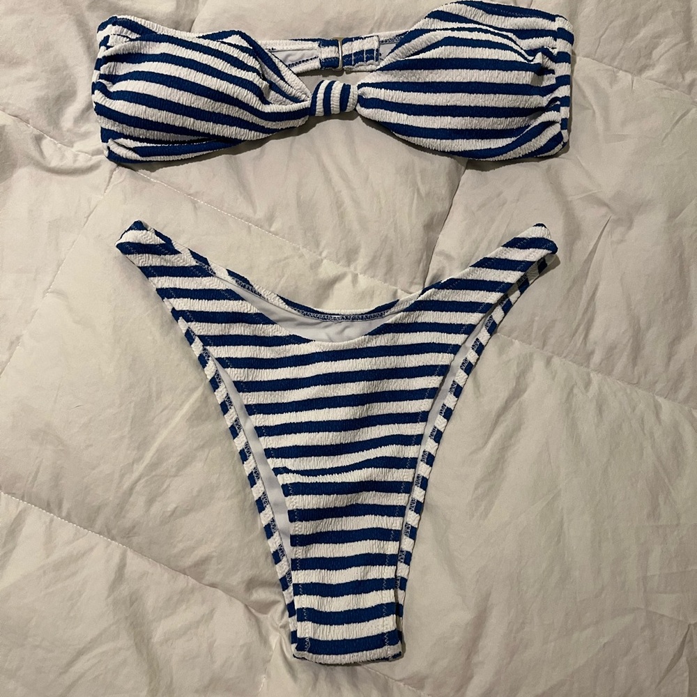 Blue and White Striped Bikini